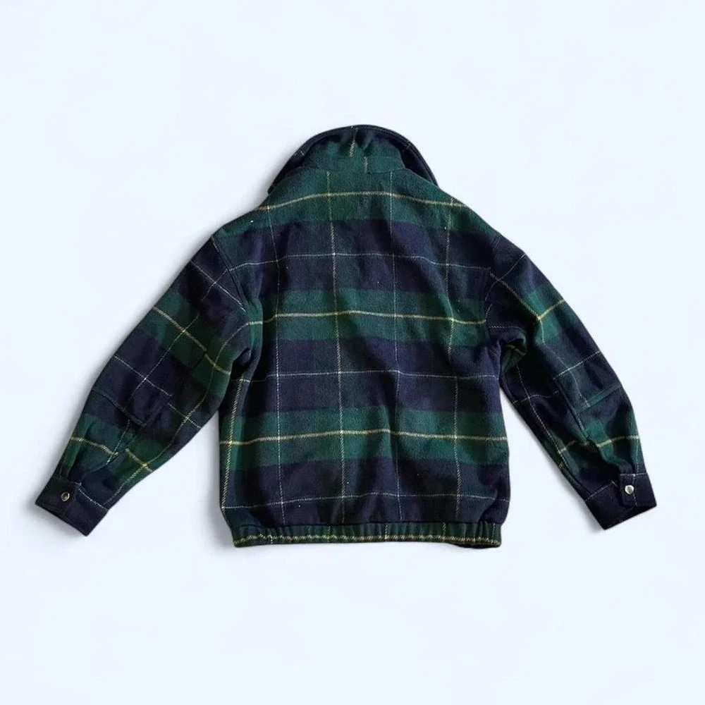 Green navy plaid bomber jacket with R initial size XXS‎
